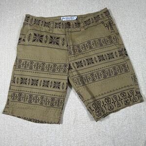 Crooks & Castles Men 32 Tan Brown Tribal Print Shorts Streetwear Casual Summer